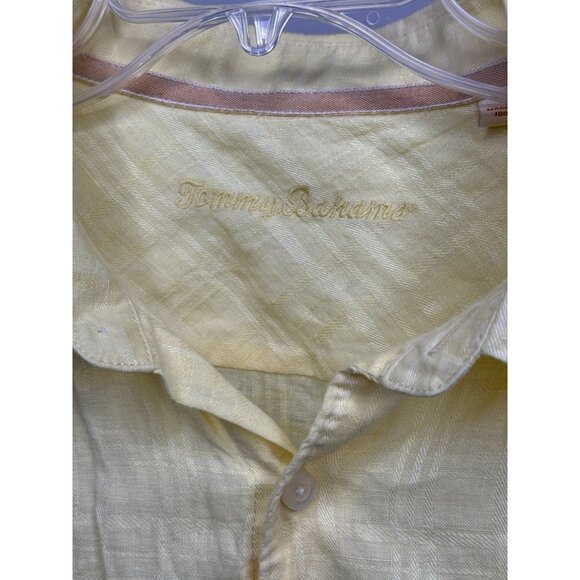 Tommy Bahama Mens Large Yellow 100% Linen Short‎ Sleeve Button Front Camp Shirt - Picture 2 of 6